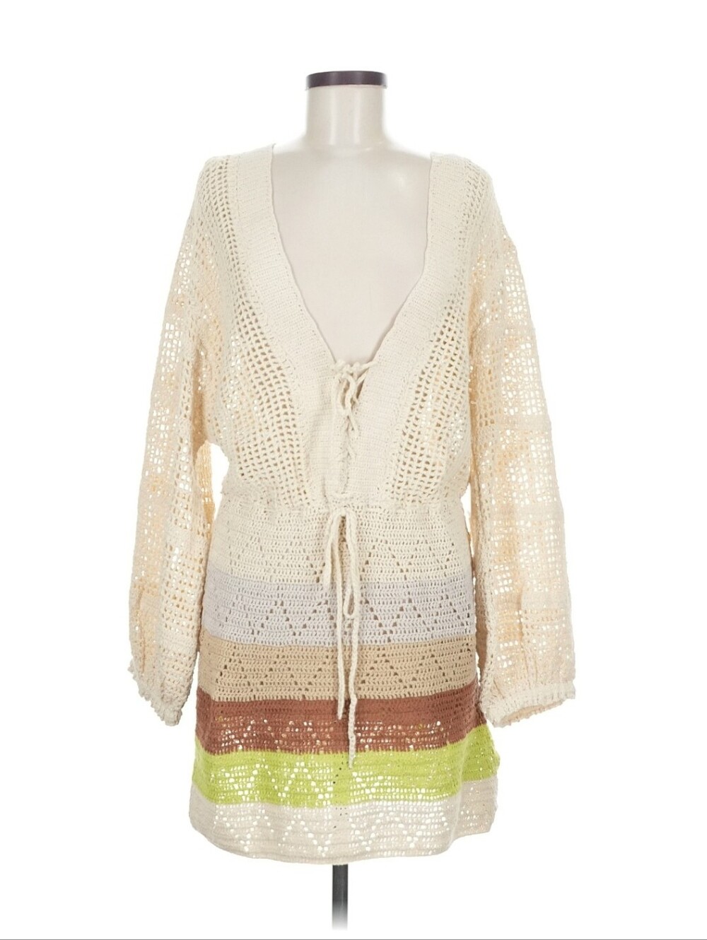 Jen's Pirate Booty Crochet Swim Coverup in Cream, Brown & Lime